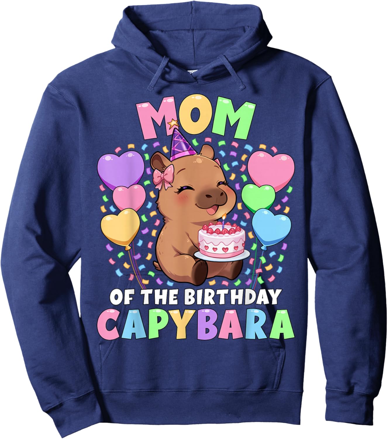 Capybara Birthday Family | Mom of The Birthday Capybara Hoodie - Hoodie | Navy