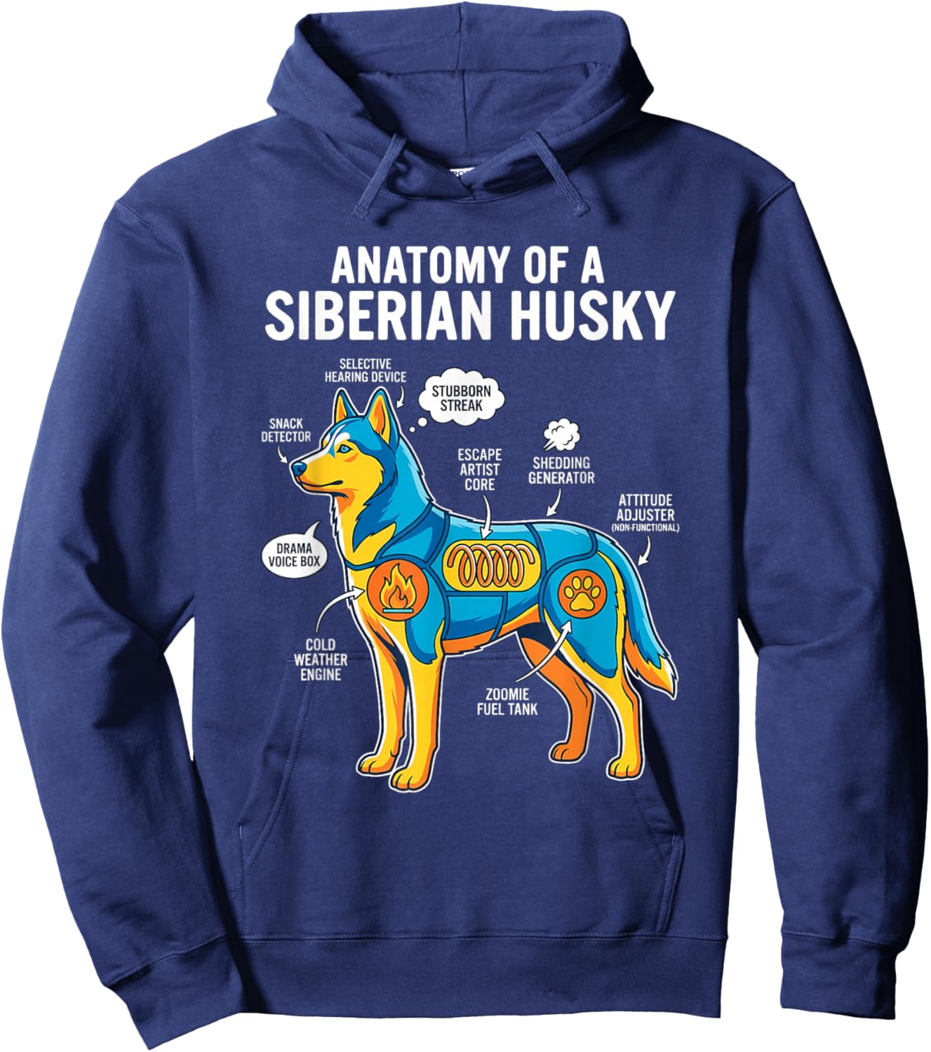 Siberian Husky Anatomy Diagram Hoodie - Hoodie | Navy