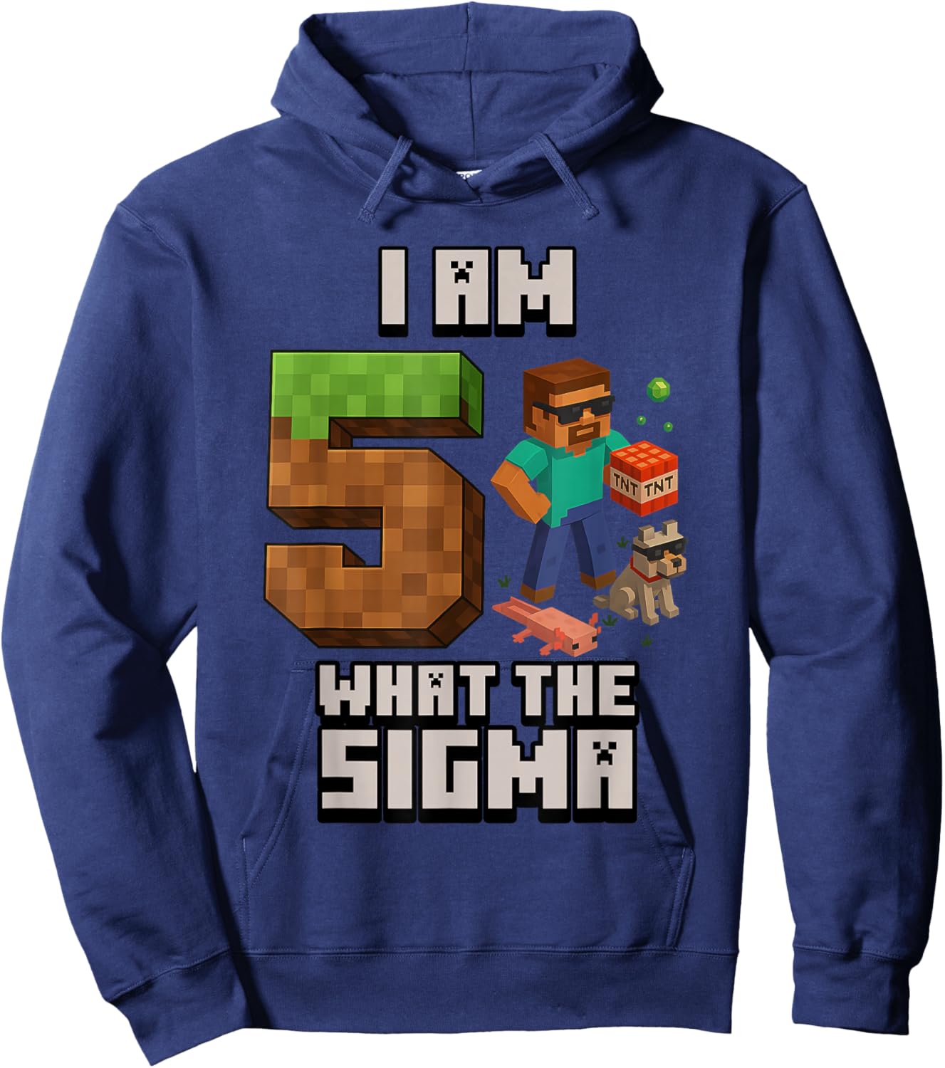 5th Birthday What The Sigma Pixel 5 Bday Gamer Boys Kids Hoodie - Hoodie | Navy