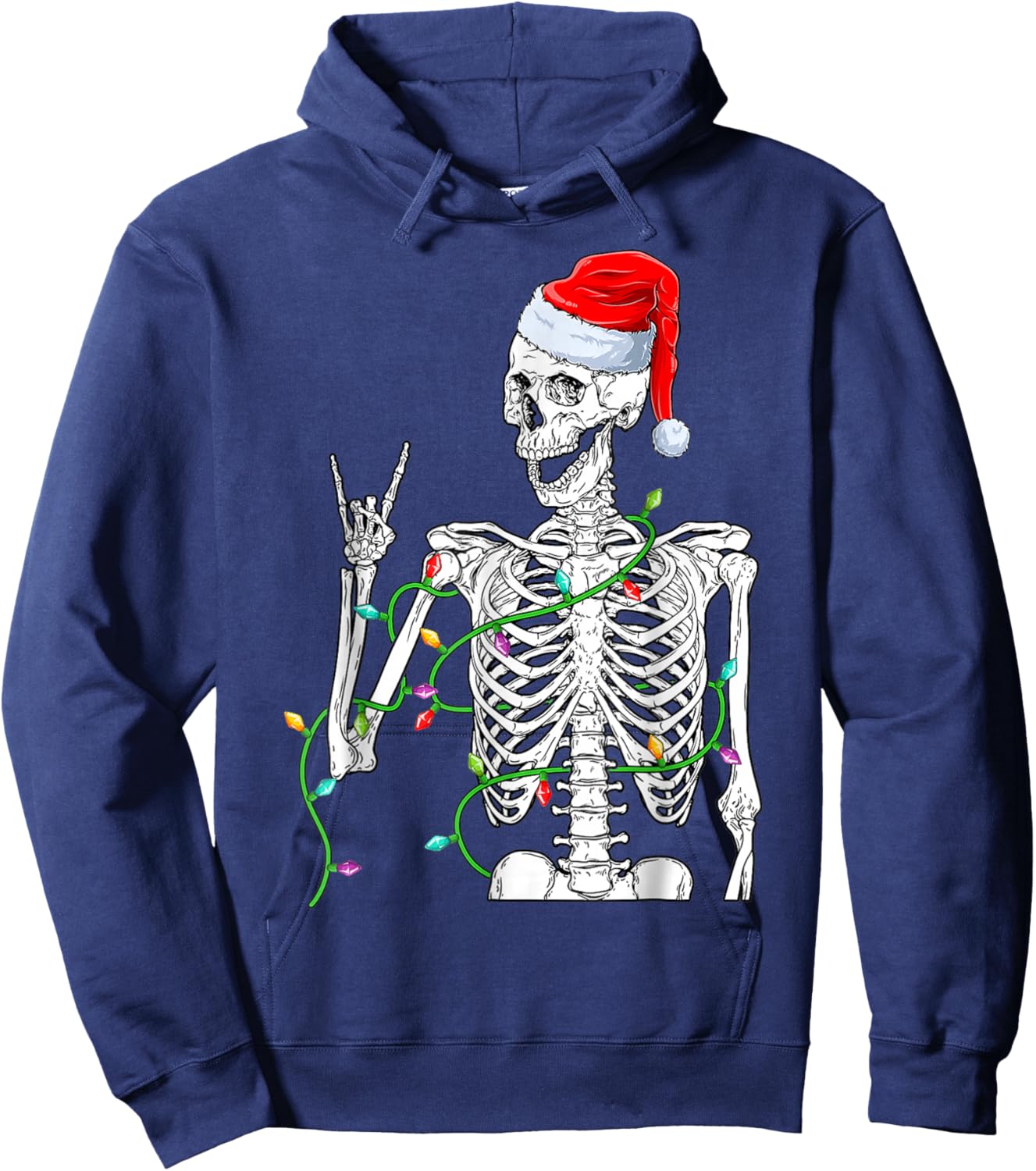 Santa Rocker Skeleton Hand Christmas Hoodie - Hoodie | Navy