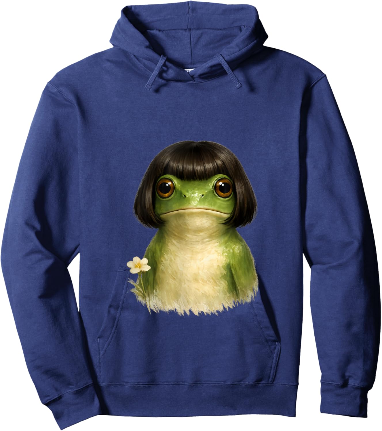 Surreal Frog Portrait in Bob Wig Hoodie - Hoodie | Navy