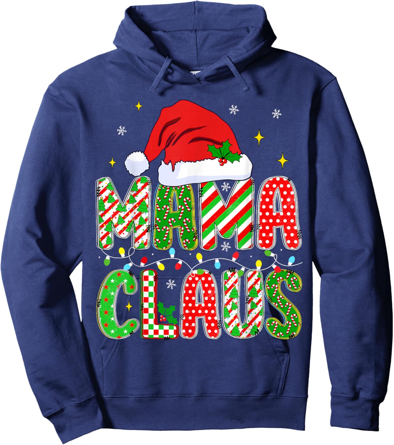 HUGvyn Christmas Mama Claus Mom Women Family Matching Pajama Hoodie - Hoodie | Navy