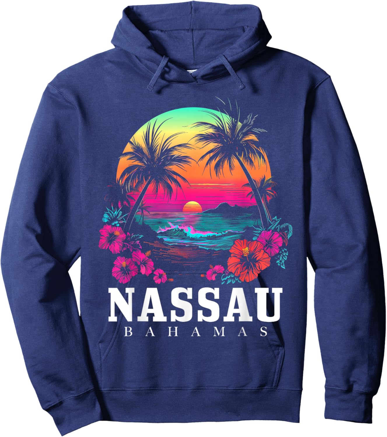 Nassau Bahamas Hibiscus Flowers Beach Surfer Souvenir Hoodie - Hoodie | Navy