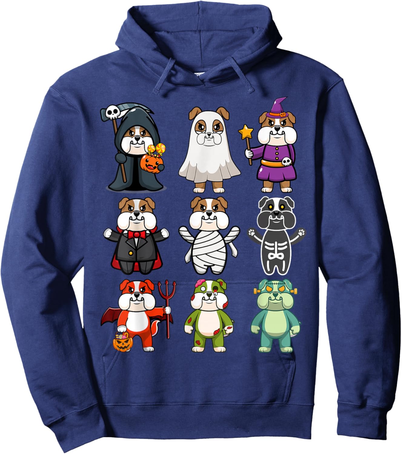Bulldog Spooky Boo-Jee Horror Pumpkin Bulldog Halloween Hoodie - Hoodie | Navy