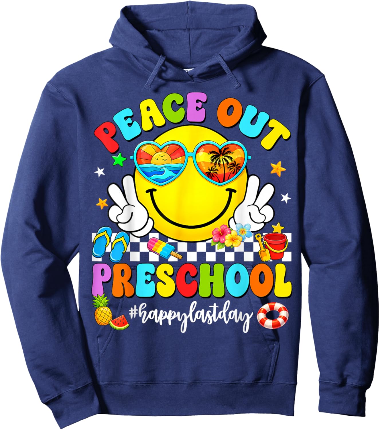 Summer Peace Out Preschool Kids Boy Girl Last Day of School Hoodie - Hoodie | Navy