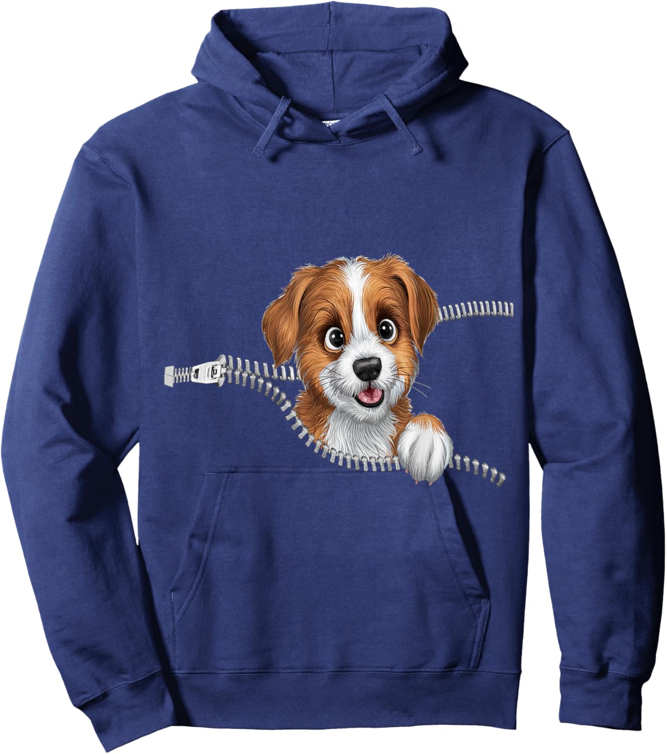 Cute Dog in Pocket Funny Zipper Pocket Graphic Design Puppy Women Girls Kids Hoodie - Hoodie | Navy