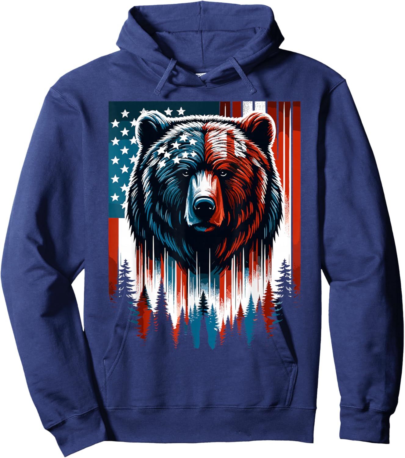 Bear American Flag Shirt Wildlife 4th of July Patriotic Hoodie - Hoodie | Navy