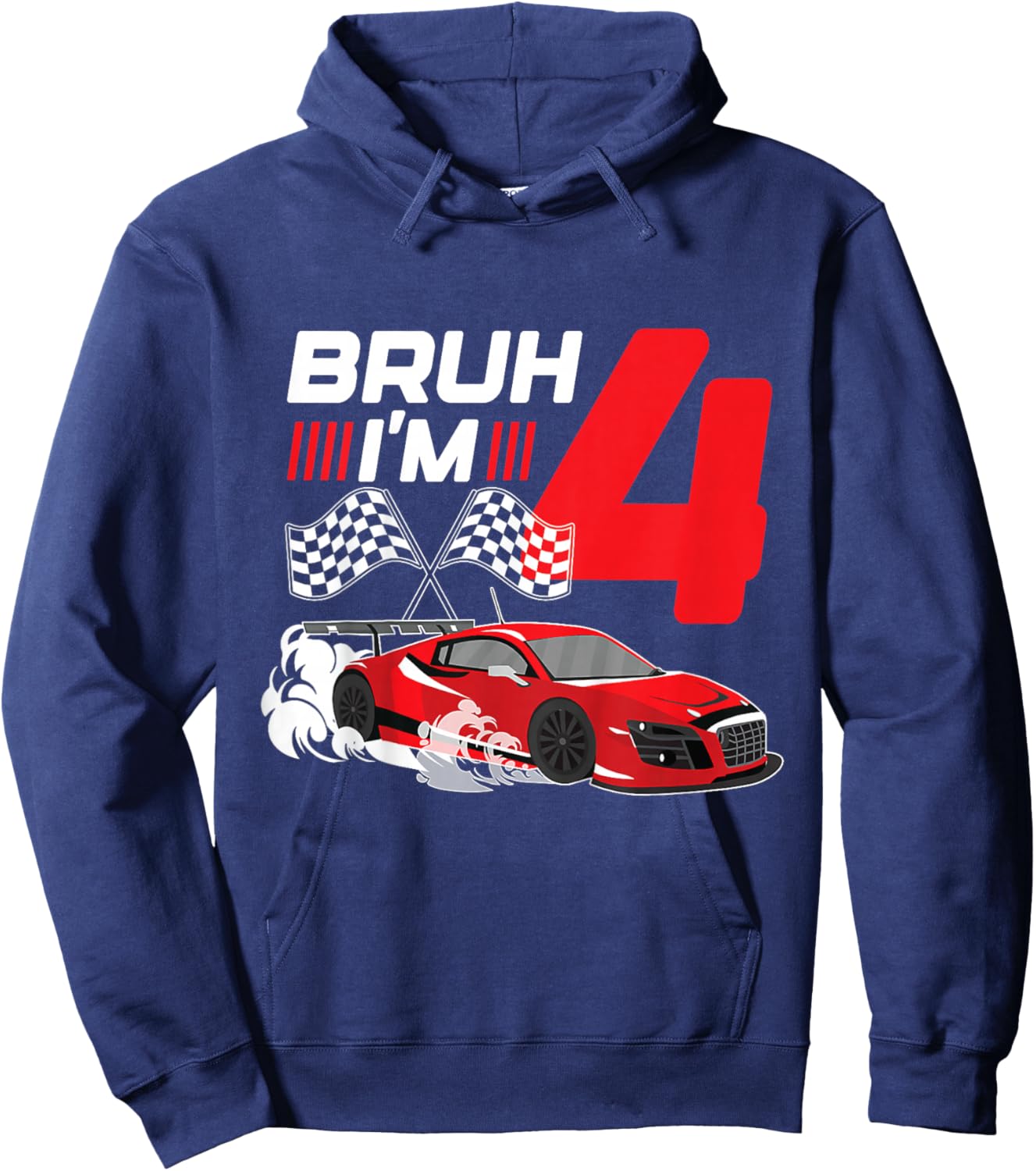 Kids Bruh I'm 4 Birthday Boys Race Car 4 Year 4th Birthday Racing Hoodie - Hoodie | Navy