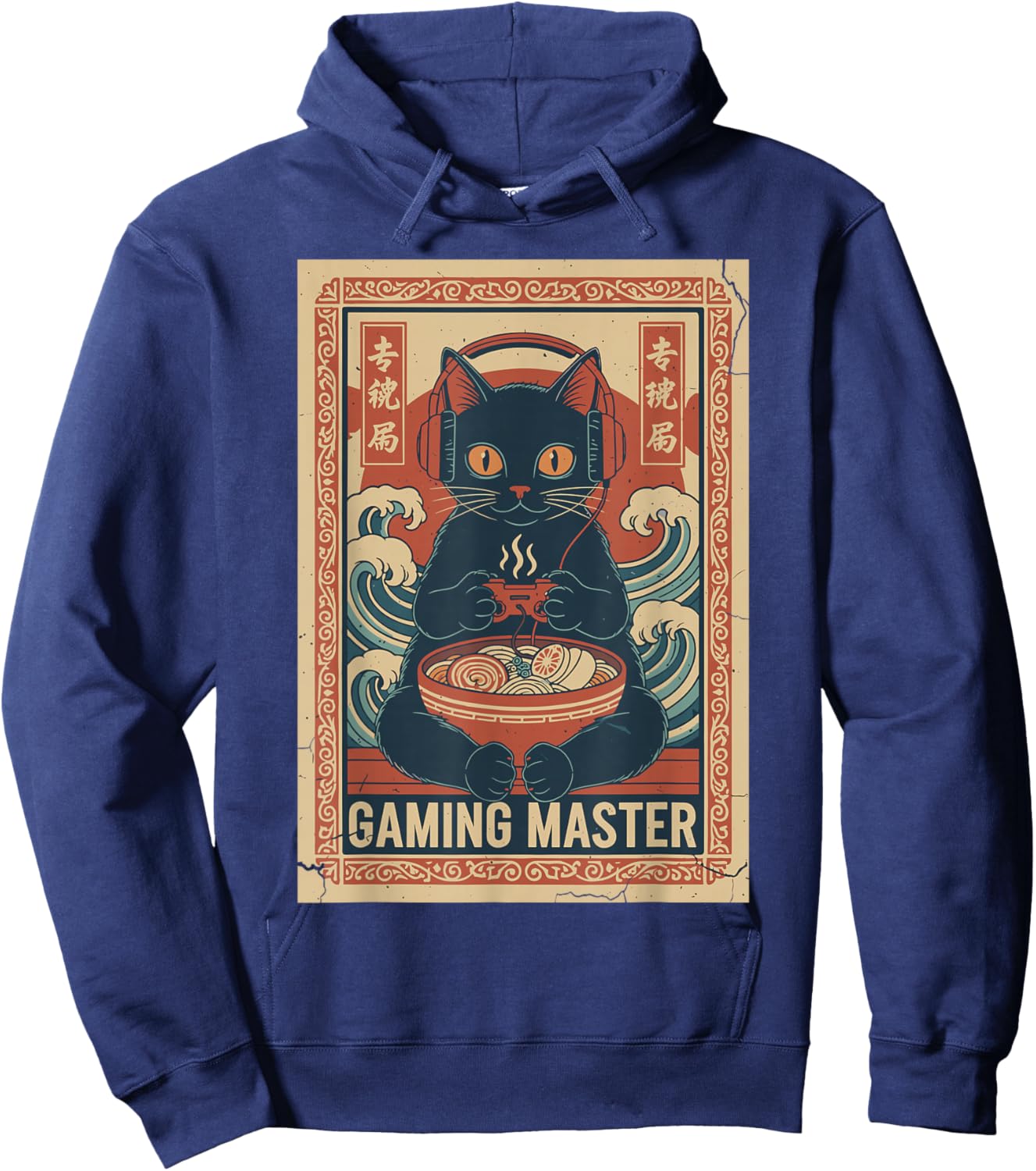 Cute Kawaii Gamer Cat Japanese Ramen Gaming Boys Kids Hoodie - Hoodie | Navy