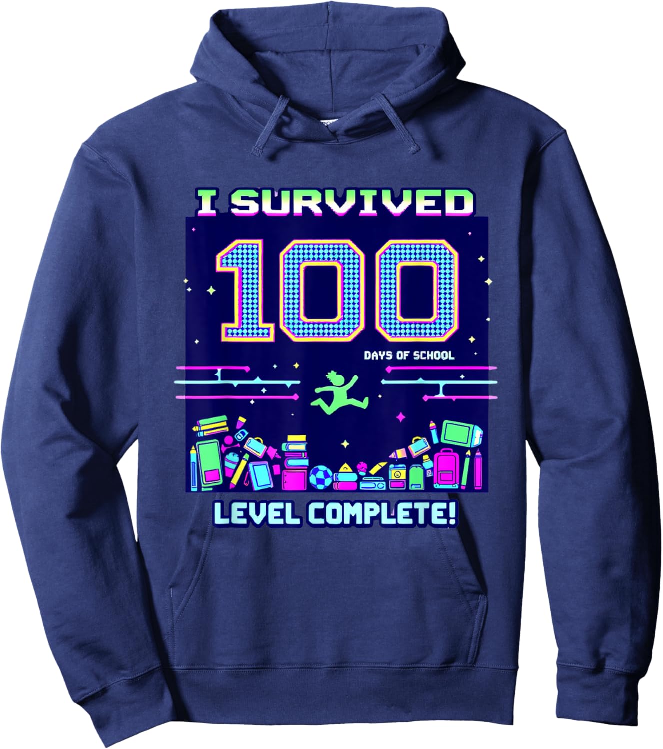 I Survived 100 Days of School Retro Gamer Celebration Hoodie - Hoodie | Navy