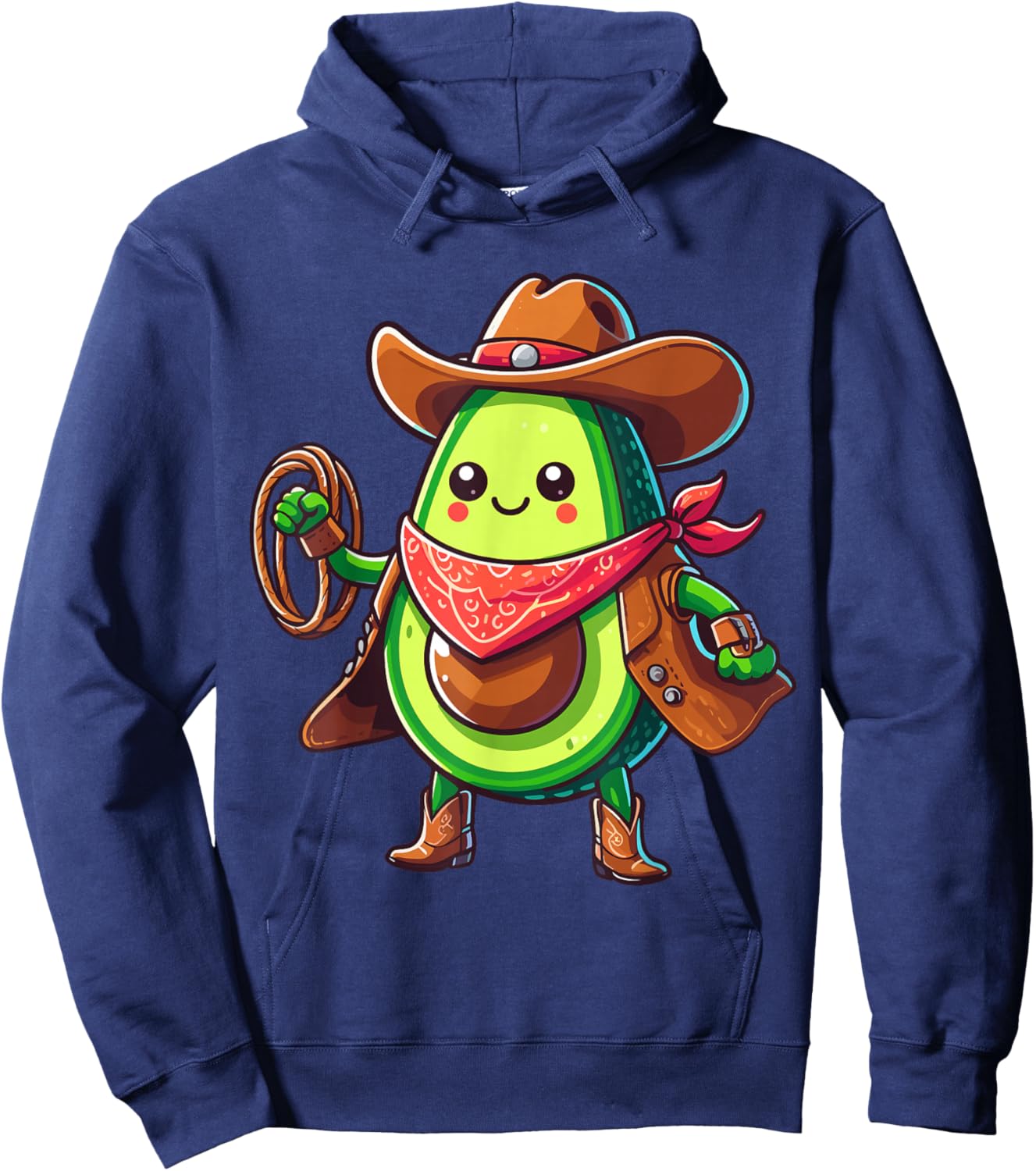 Avocado Western Cowboy Lovers | Cute Cattle Lasso Cartoon Hoodie - Hoodie | Navy