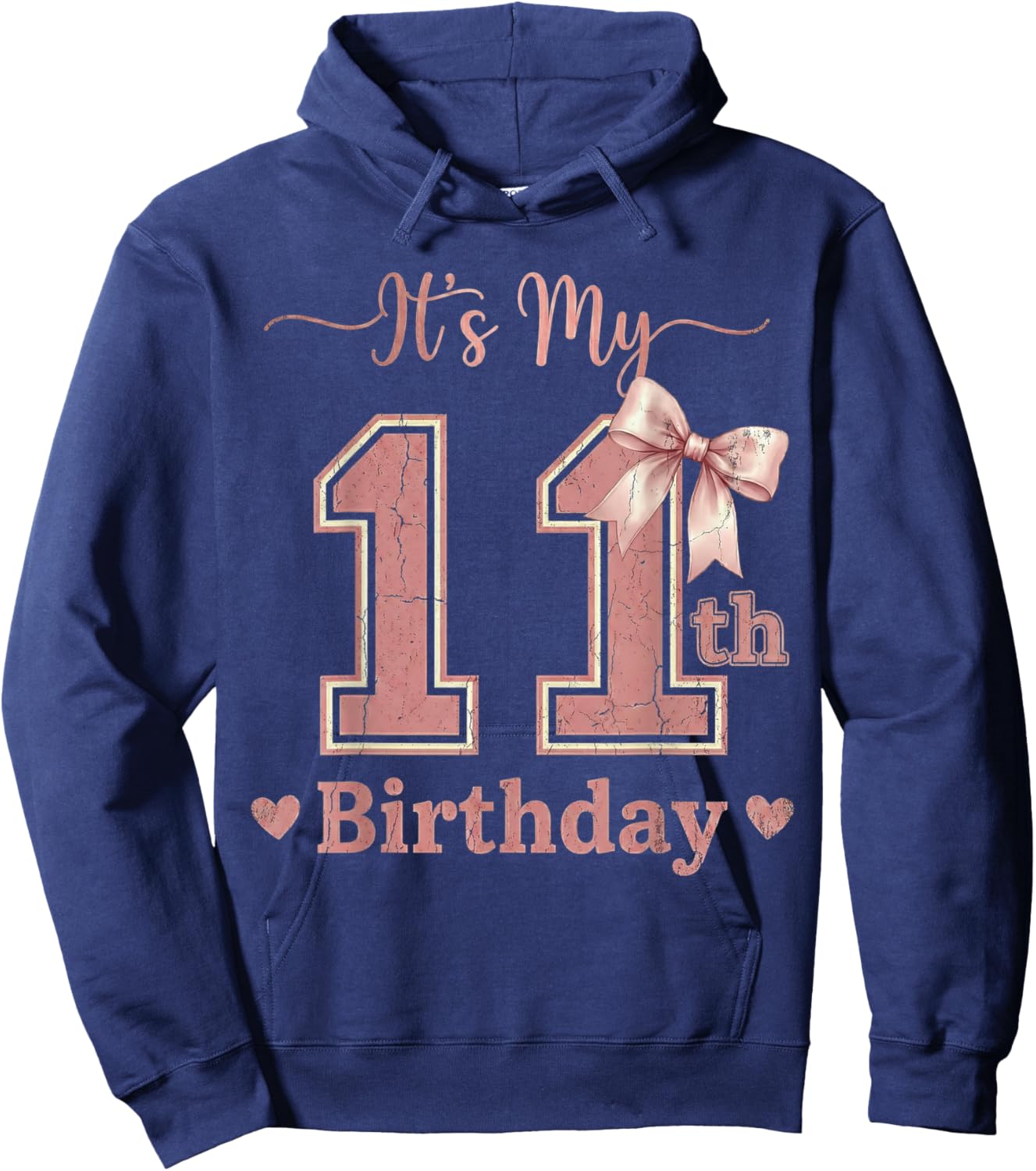 It's My 11th Birthday Girl Coquette Bow Pink 11 Year Old Hoodie - Hoodie | Navy