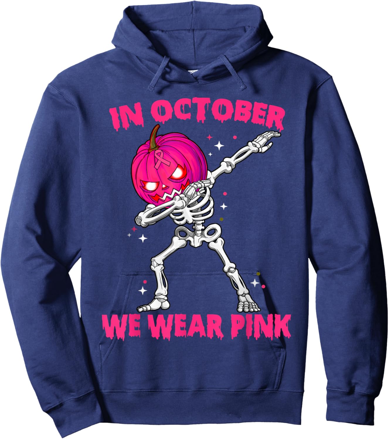 In October We Wear Pink Breast Cancer Pumpkin Halloween Boys Hoodie - Hoodie | Navy