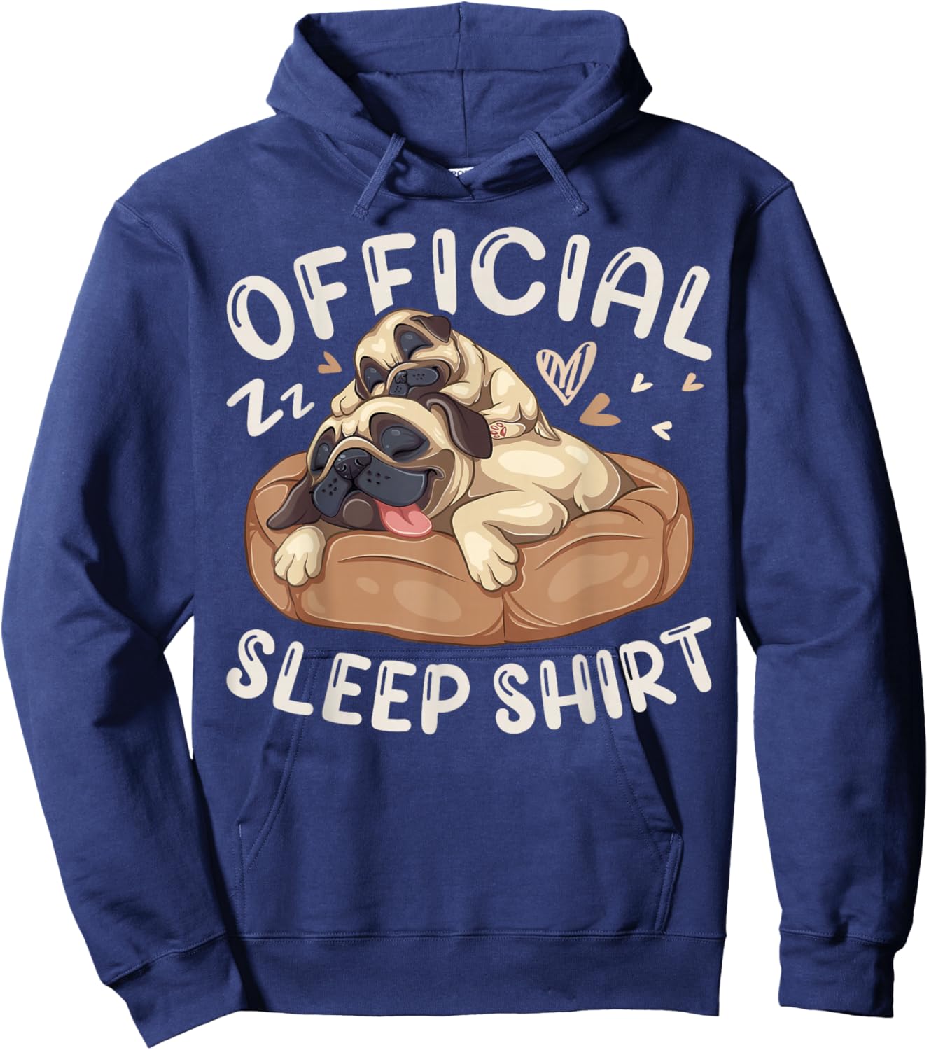 Official Sleep Shirt, Pug Dog with Puppy Hoodie - Hoodie | Navy