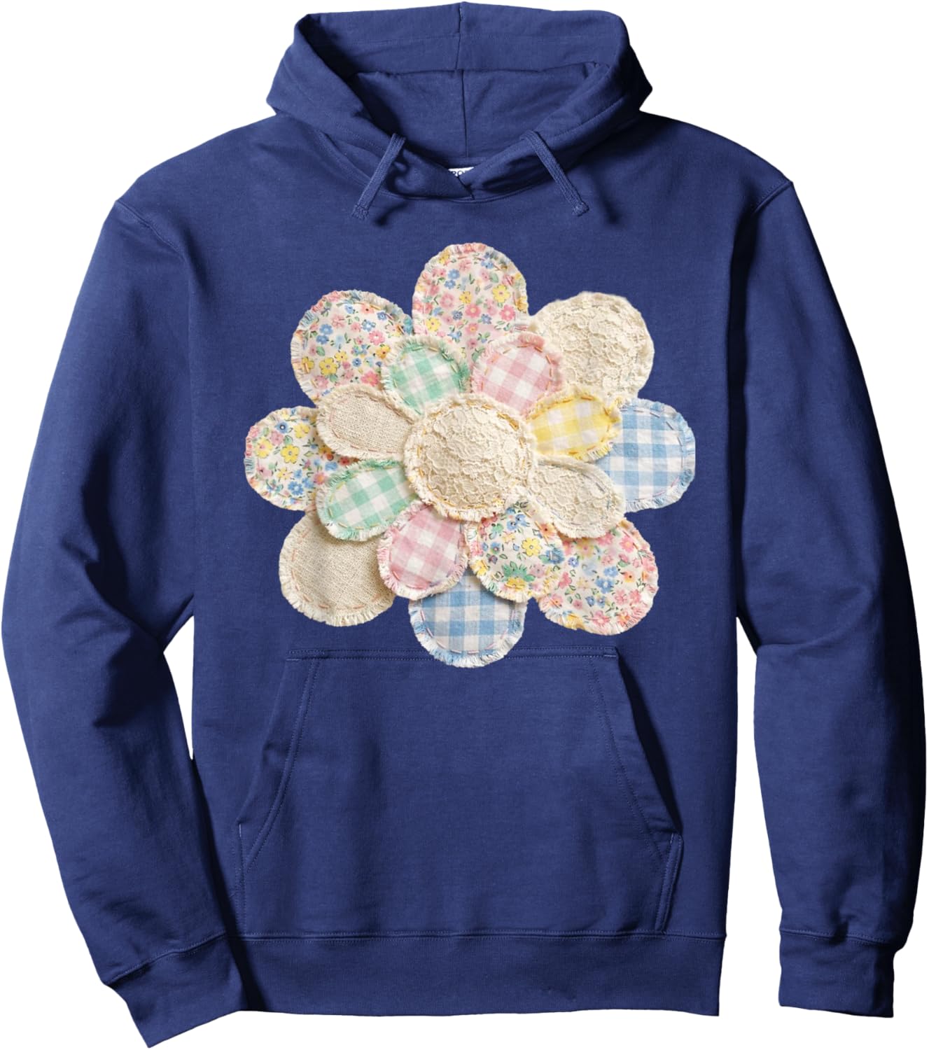 Patchwork Daisy Aesthetic Flower Spring Hoodie - Hoodie | Navy