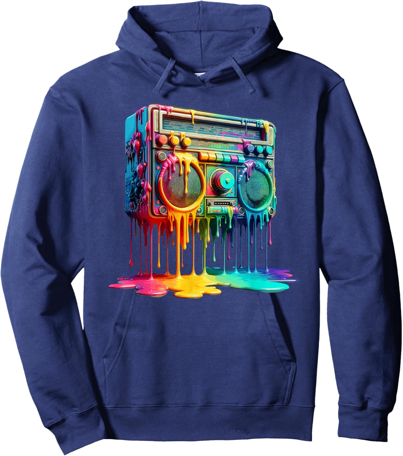 Dripping Paint Boombox Old School 80s Music Hip Hop Hoodie - Hoodie | Navy
