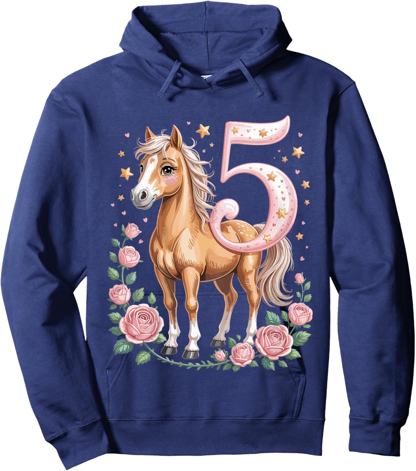 5th Birthday Horse Girl 5 Years Horses Decoration Riding Pony Hoodie - Hoodie | Navy