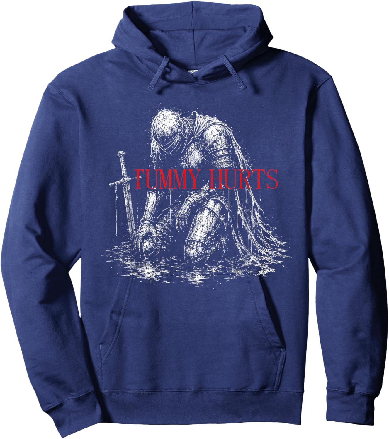 Tummy Hurts Funny Medieval Knight Dark Humor Art Hoodie - Hoodie | Navy
