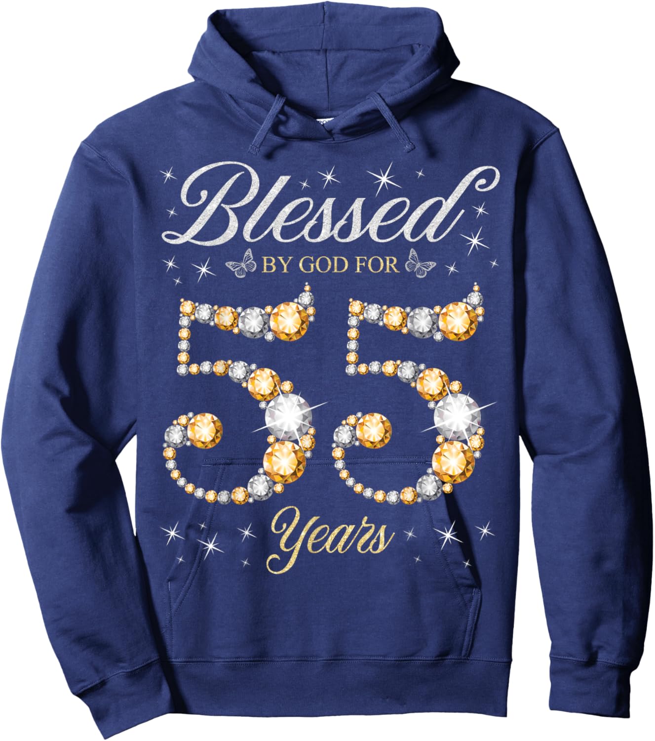 Blessed By God For 55 Years Old 55th Birthday Party Hoodie - Hoodie | Navy