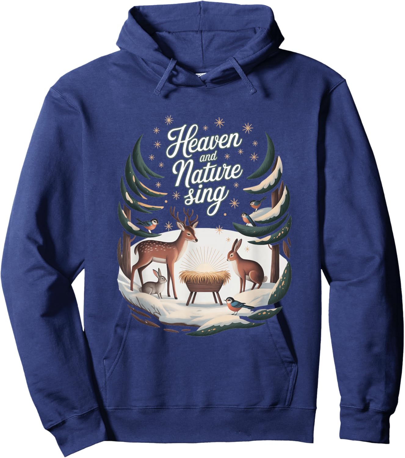 Heaven and Nature Sing :Stars and Animals Christmas Nativity Hoodie - Hoodie | Navy