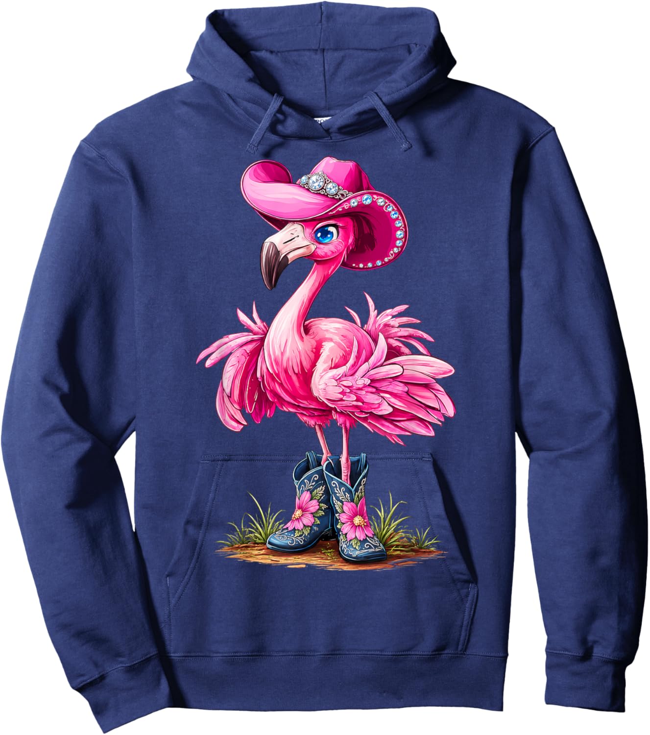 Pink Flamingo Tropical Bird Western Country Cowgirl Boots Hoodie - Hoodie | Navy