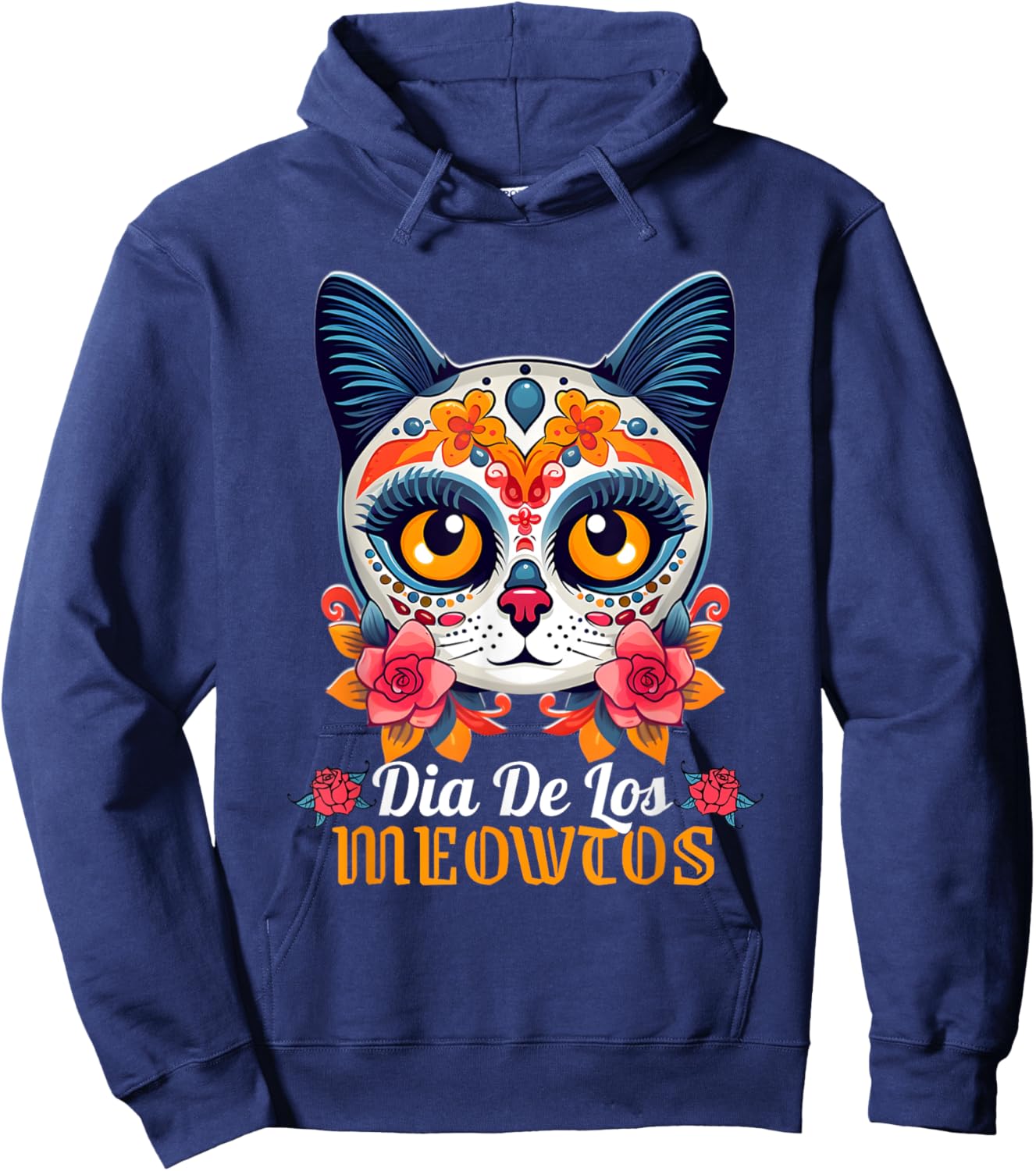 Cat Sugar Skull Funny Dia De Los Meowtos Muertos Halloween Women Kids Hoodie - Hoodie | Navy