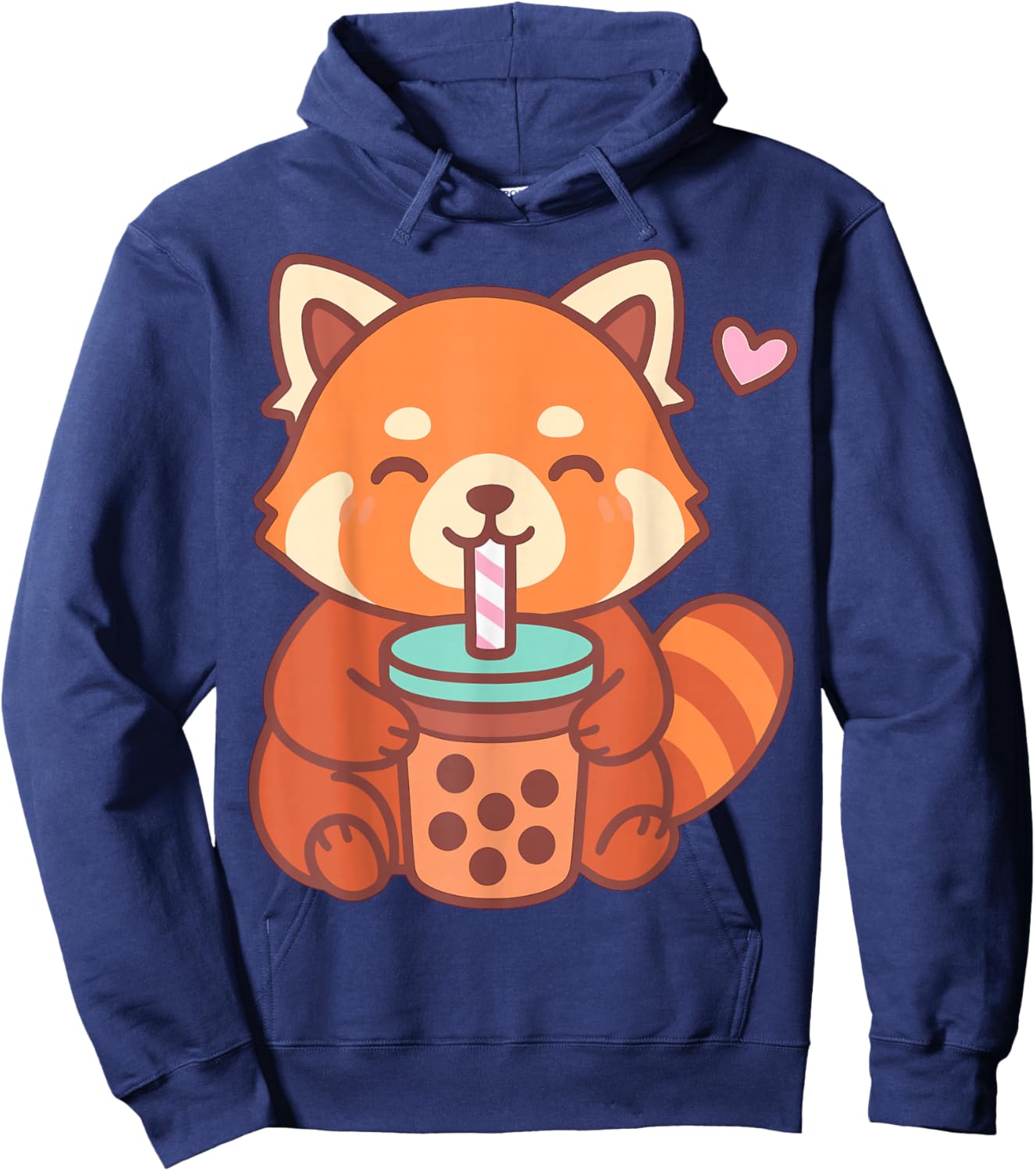 Kawaii Red Panda Drinking Boba Bubble Tea Hoodie - Hoodie | Navy
