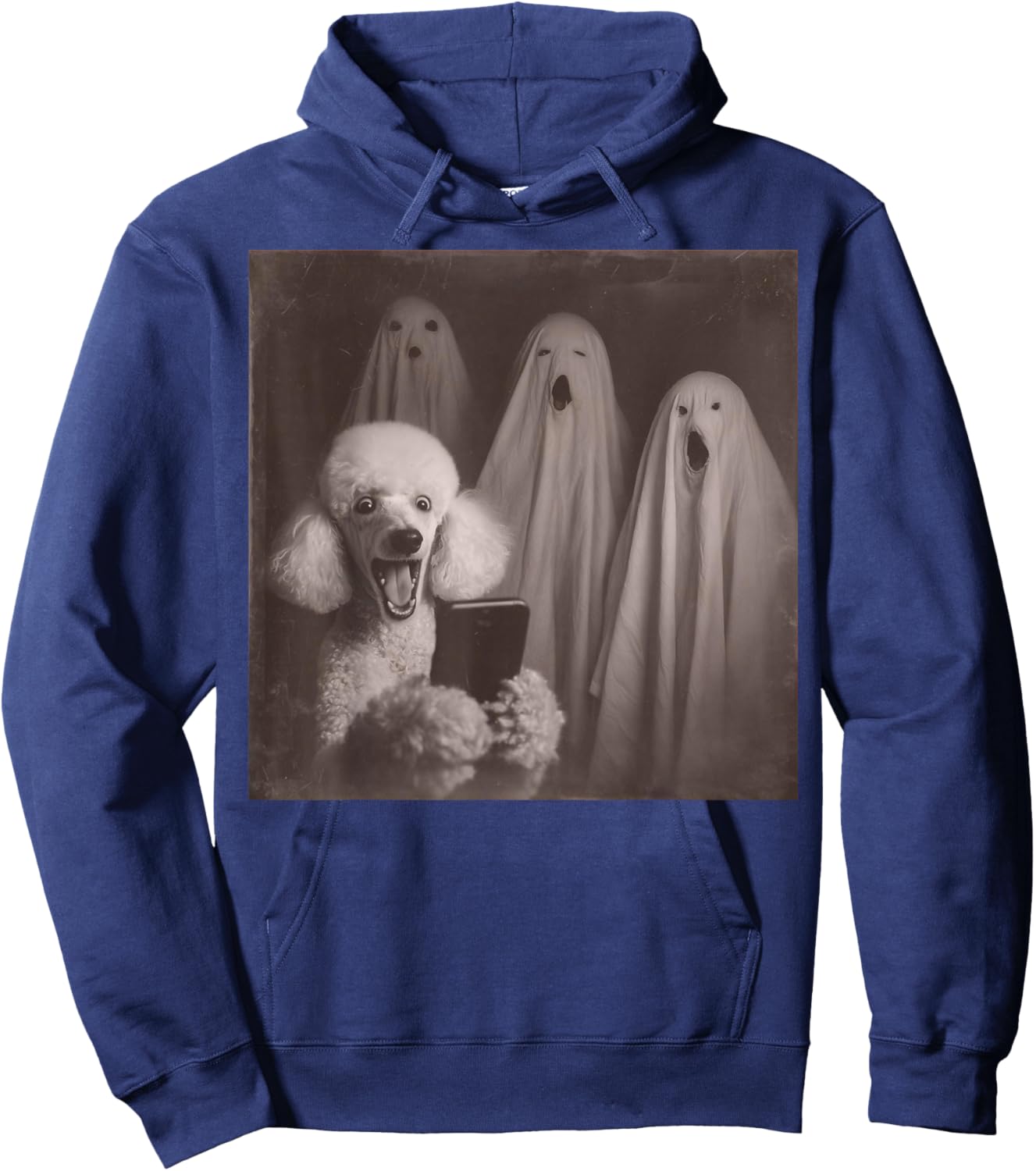 Funny Poodle with Ghosts Retro Halloween Dog Lover Hoodie - Hoodie | Navy