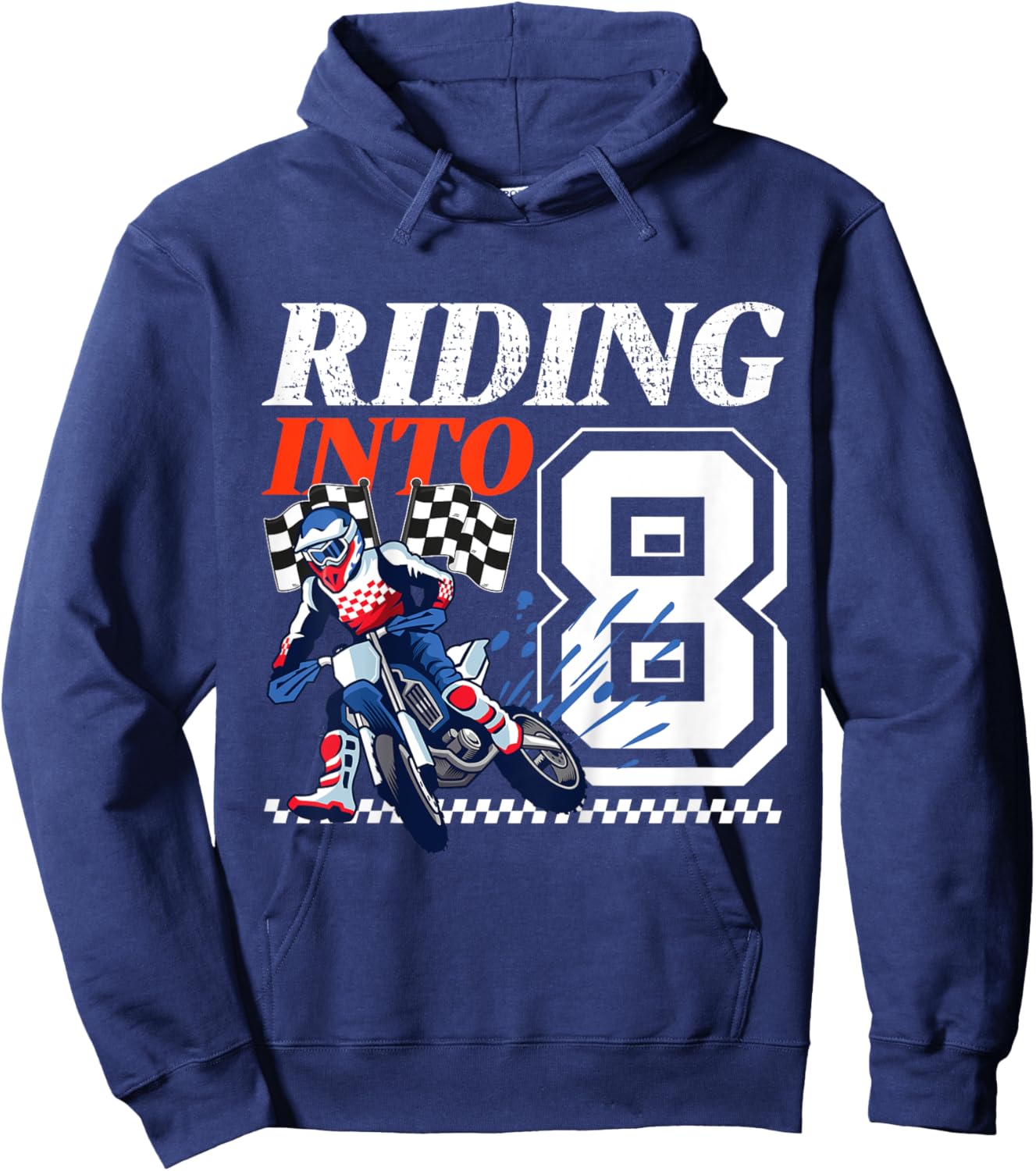 Kids Dirt Bike Riding into 8 Years Motocross 8th Birthday Party Hoodie - Hoodie | Navy