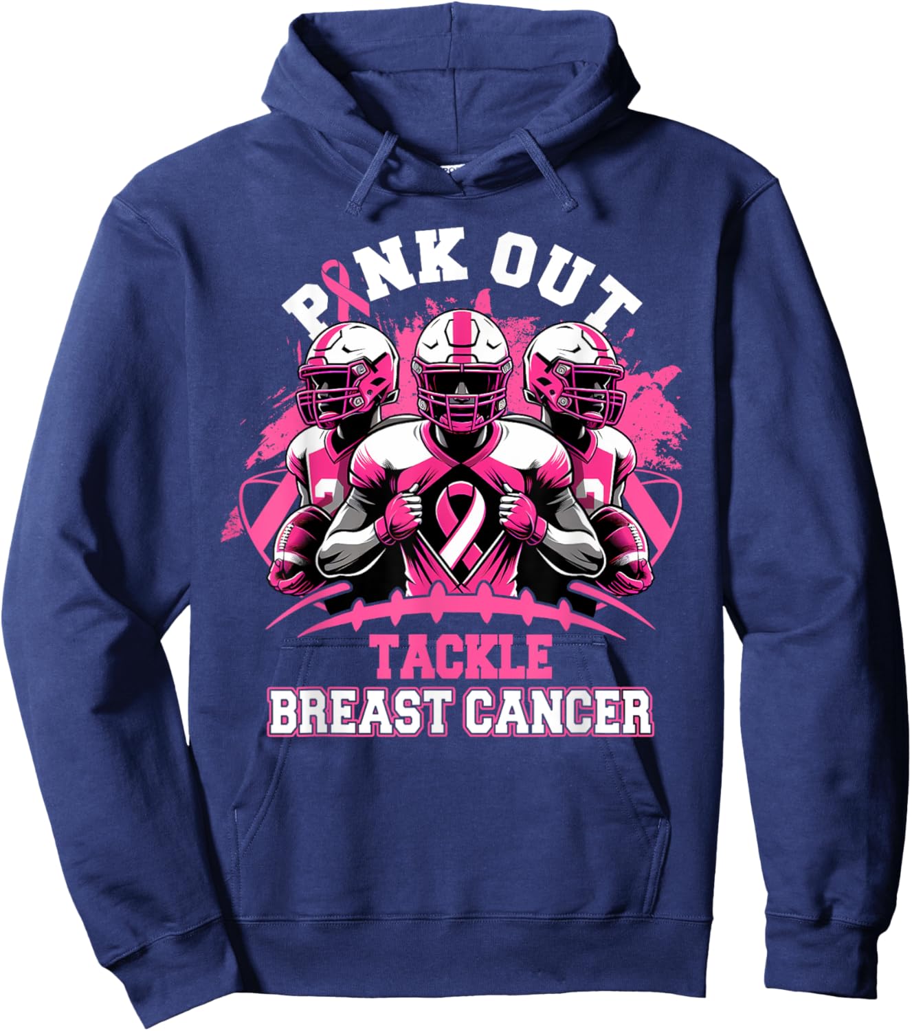 Pink Out Tackle Breast Cancer Awareness Football Pink Ribbon Hoodie - Hoodie | Navy