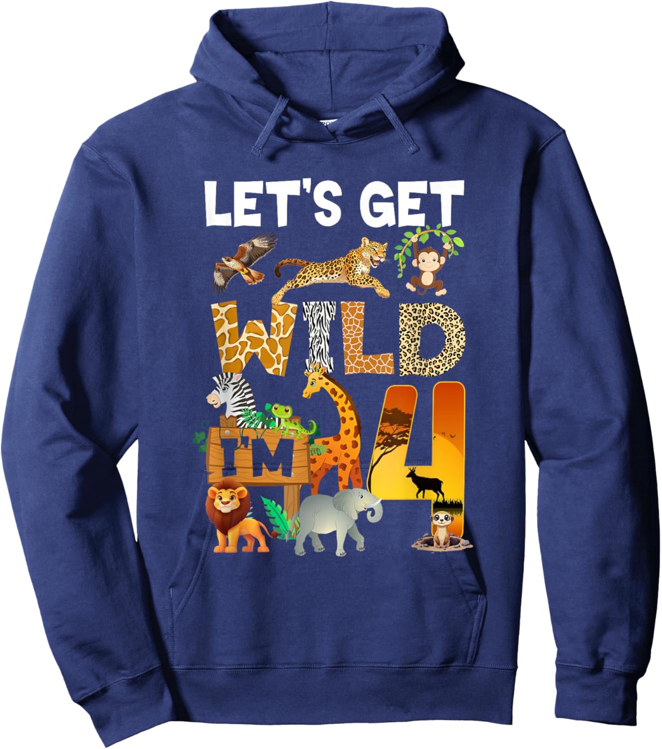 4 Year Old Zoo Birthday Safari Jungle Animal 4Th Bday Hoodie - Hoodie | Navy
