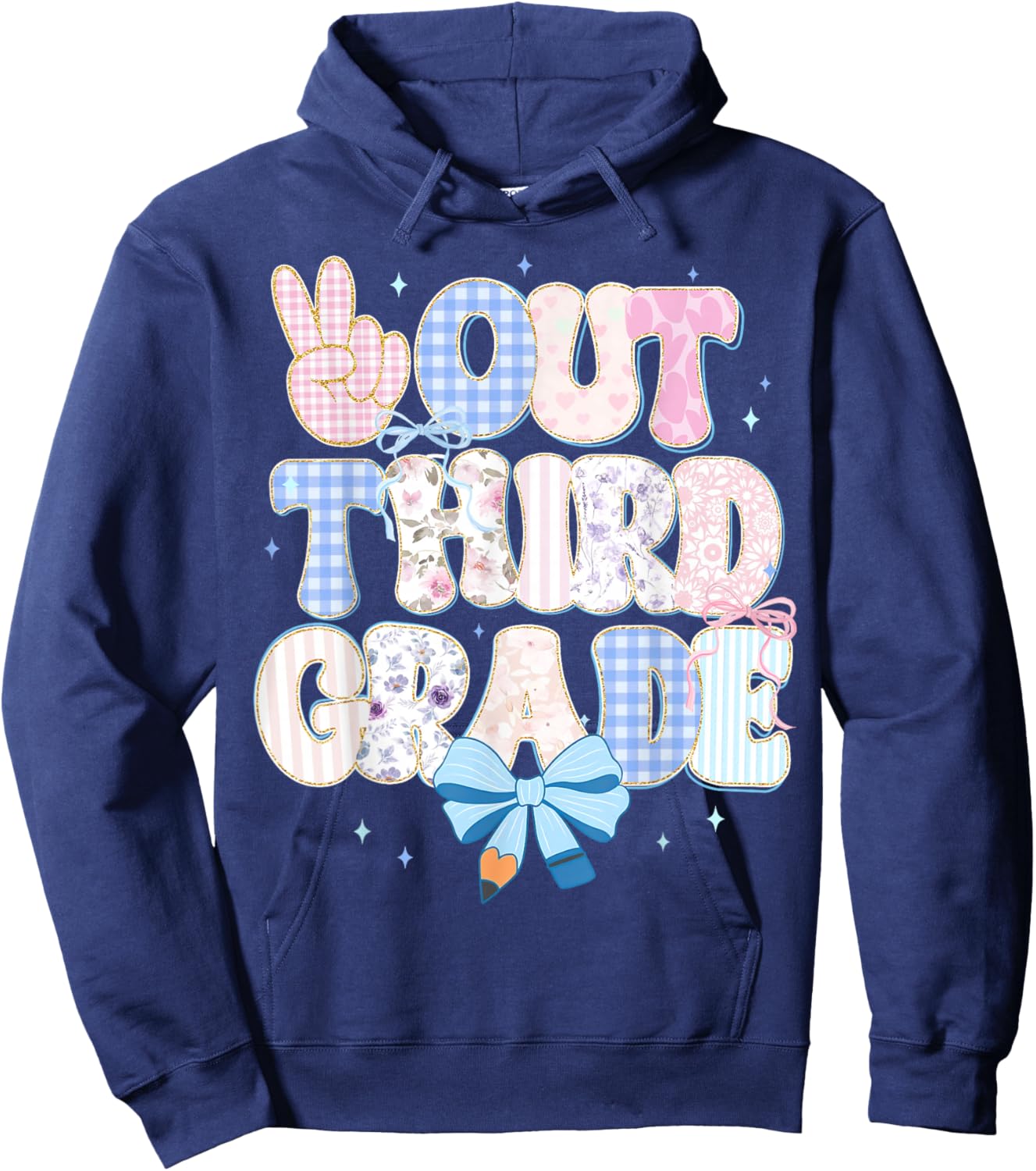 Peace Out Third Grade Happy Last Day of School Coquette Bow Hoodie - Hoodie | Navy