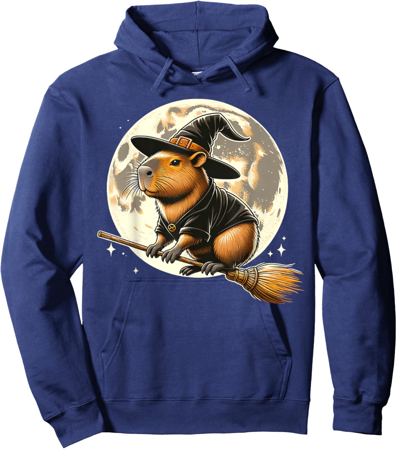 Funny Capybara Rides a Witch's Broom Halloween Spooky Vides Hoodie - Hoodie | Navy