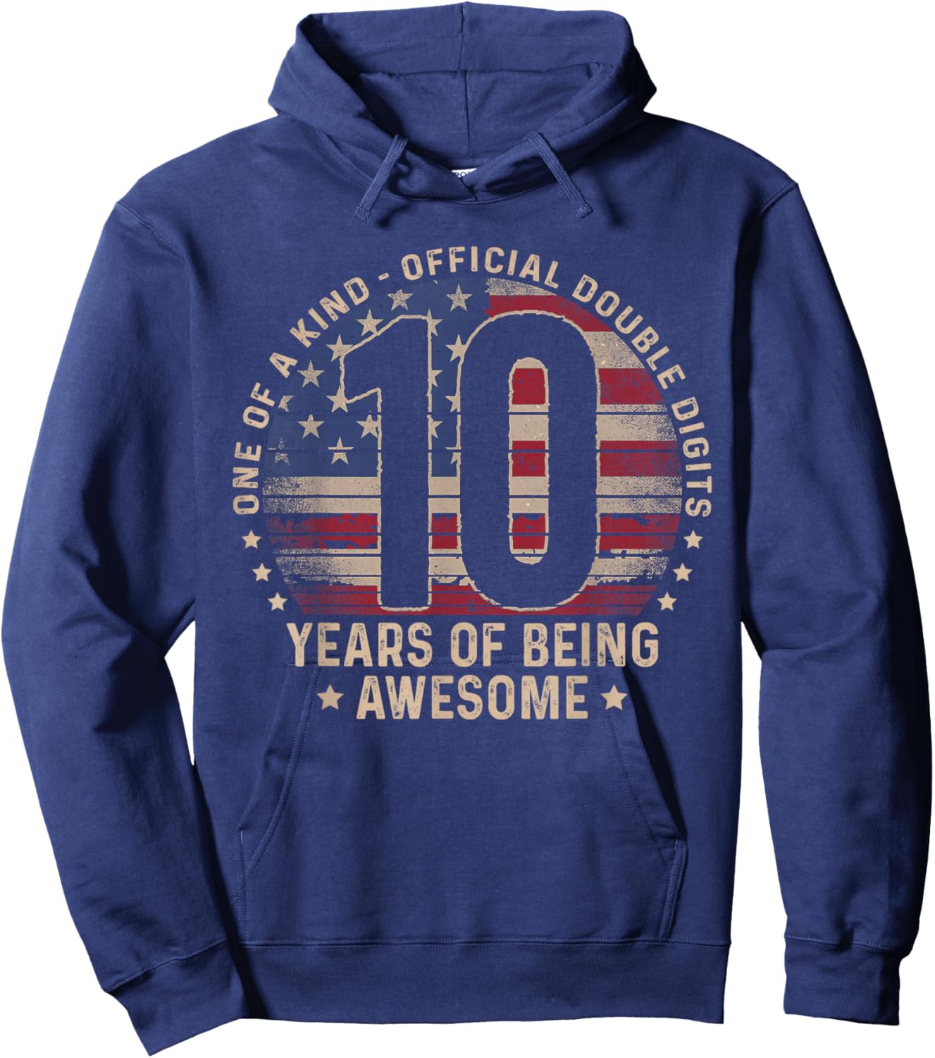 10th Birthday Official Double Digits 10 Years Old US Flag Hoodie - Hoodie | Navy