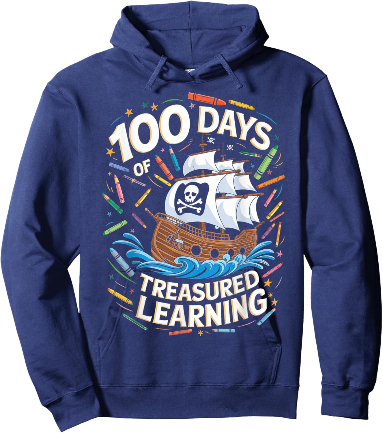 100 Days of School Boys Teacher 100th Day Pirate Outfit Hoodie - Hoodie | Navy