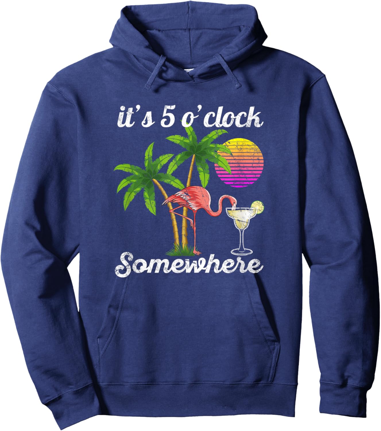 it's 5 o'clock somewhere. Tropical Flamingo margarita Hoodie - Hoodie | Navy