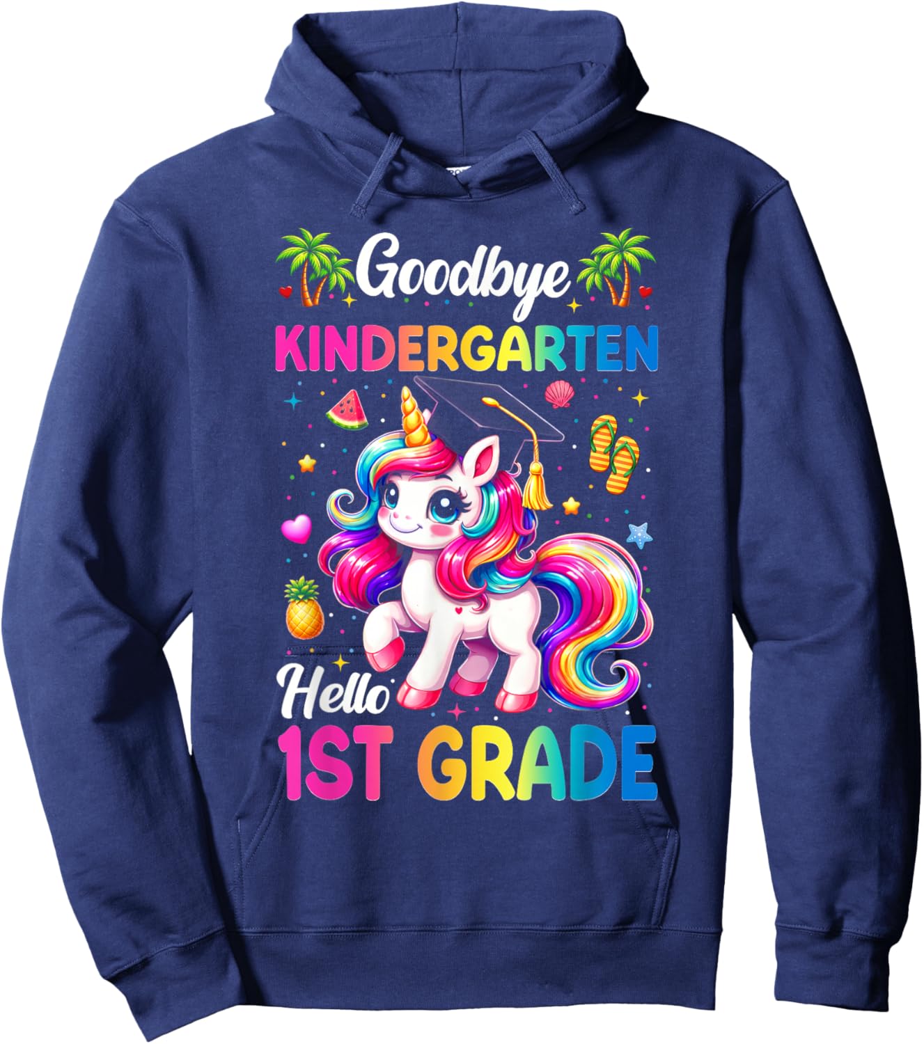 Goodbye Kindergarten Graduation Hello 1st Grade Girls Kids Hoodie - Hoodie | Navy