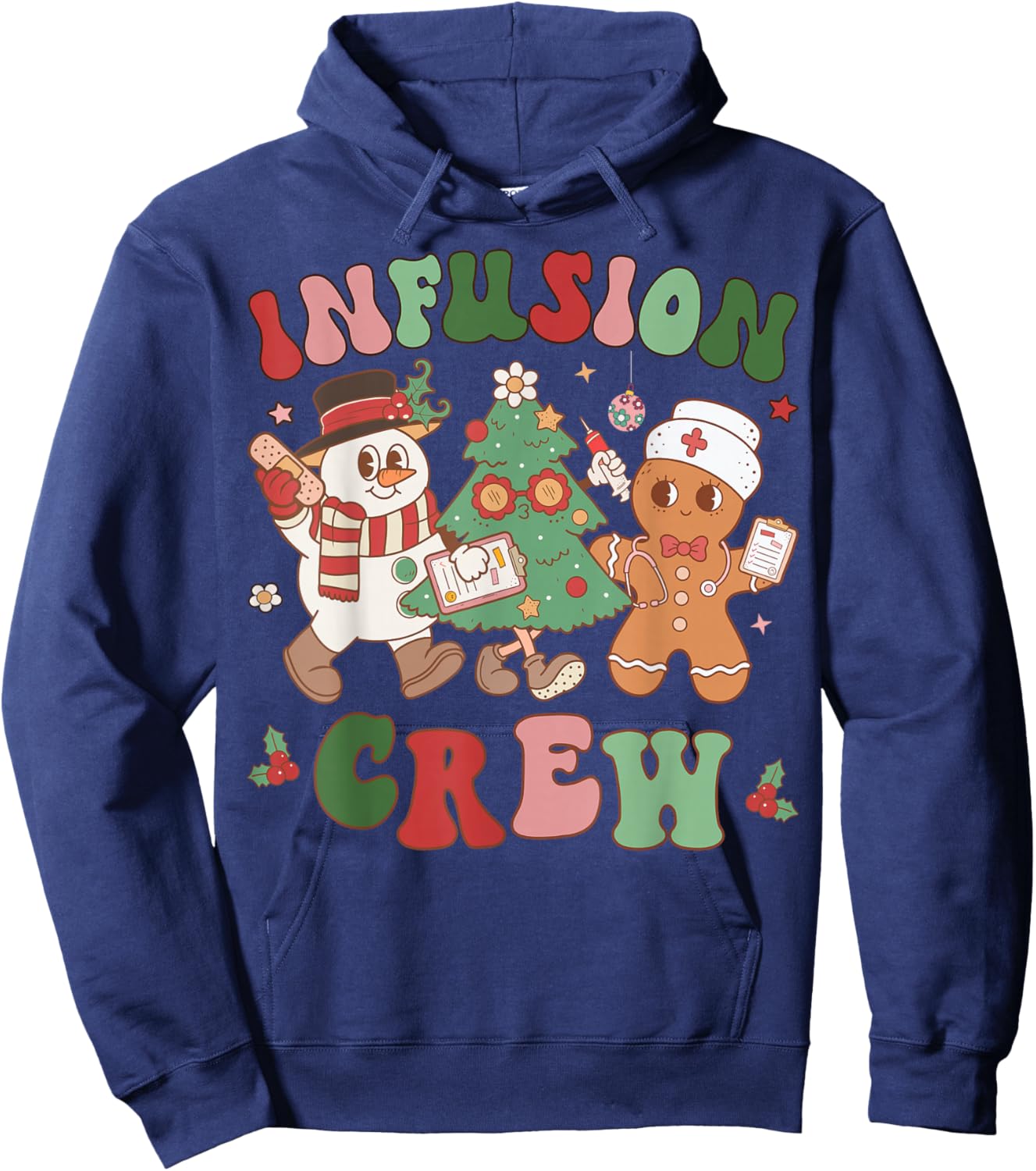 Retro Infusion Nurse Crew Christmas Chemotherapy Nursing Hoodie - Hoodie | Navy