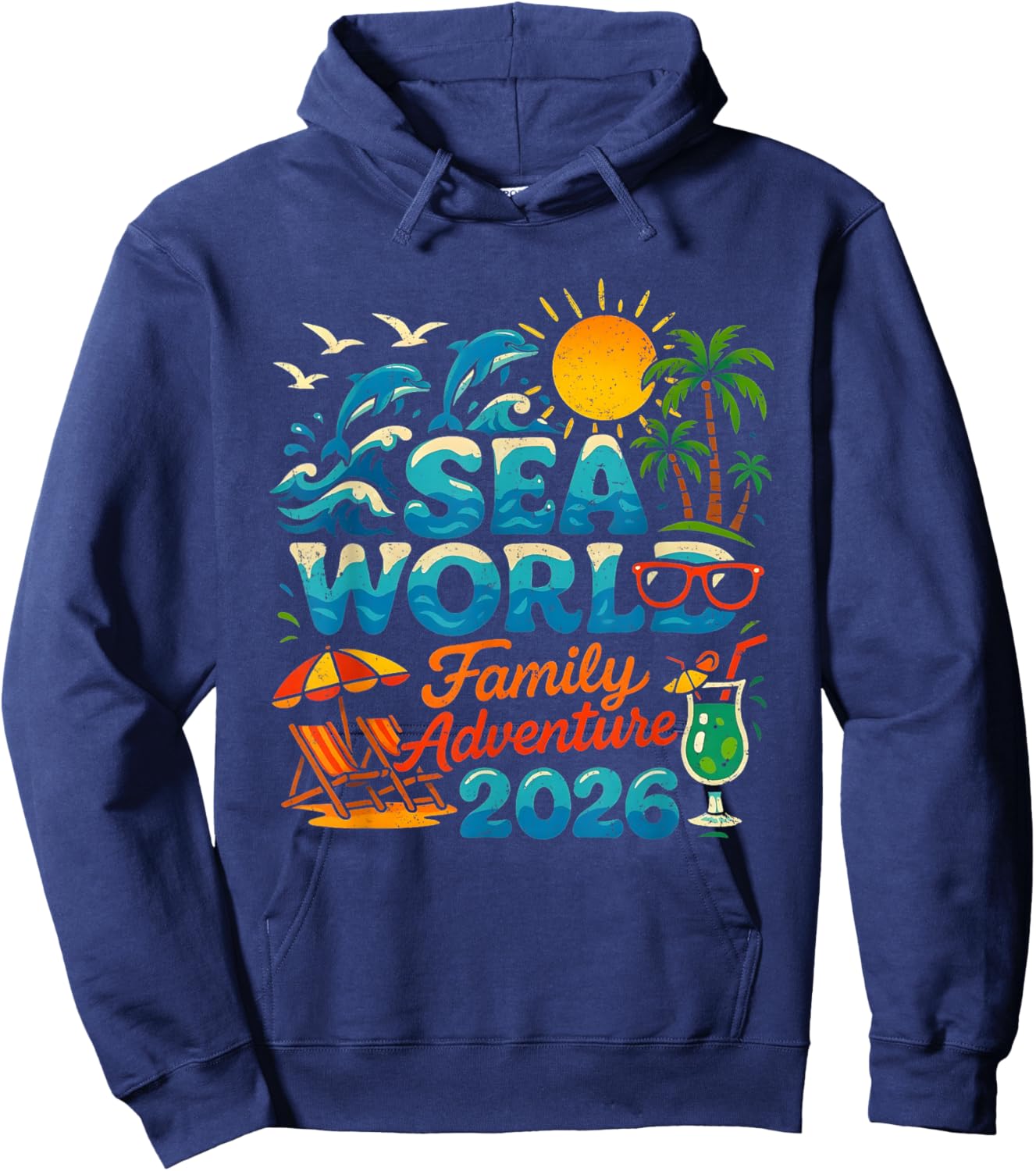 Sea World Family Adventure 2026 Tropical Vacation Keepsake Hoodie - Hoodie | Navy