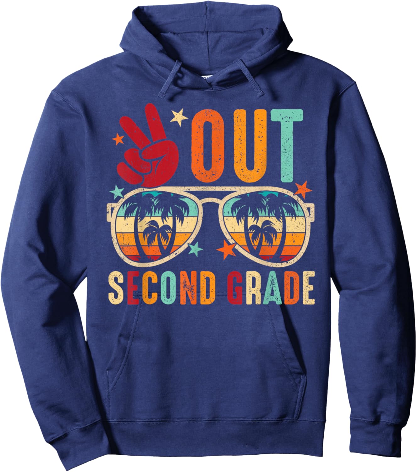 Vintage Peace Out 2nd Grade Graduation Last Day Of School Hoodie - Hoodie | Navy