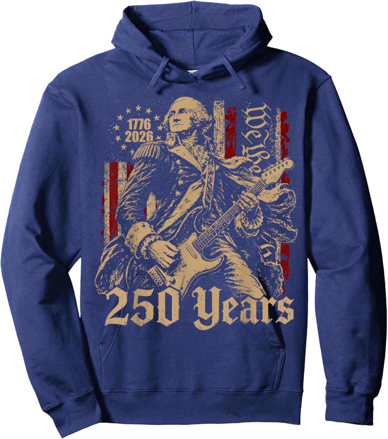 Vintage George Washington Playing Guitar 250 Years America Hoodie - Hoodie | Navy