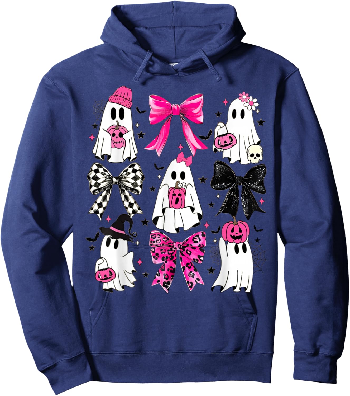 Cute Ghost Coquette Aesthetic Pink Bows Spooky Season Girl Hoodie - Hoodie | Navy