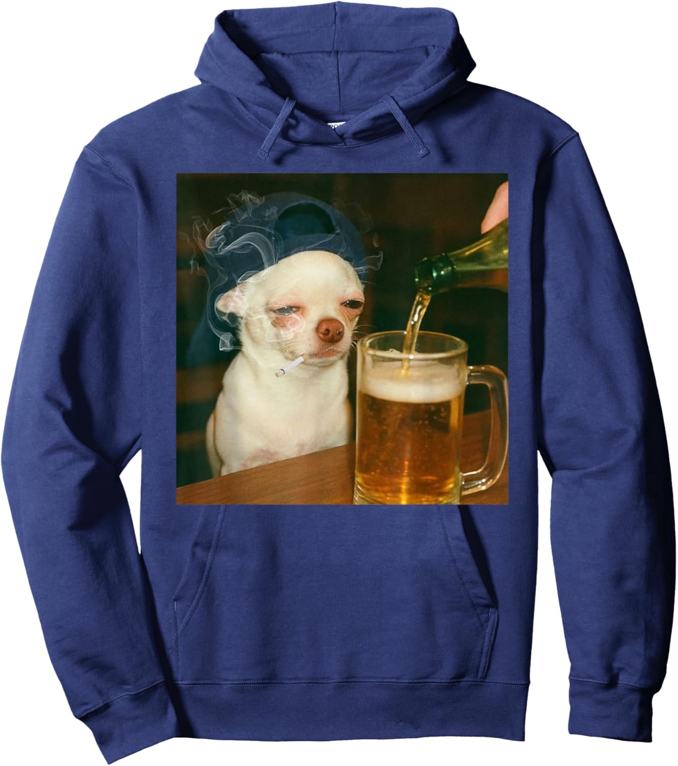 Funny Chihuahua Drinking Beer Dog Meme Gen Z Hoodie - Hoodie | Navy