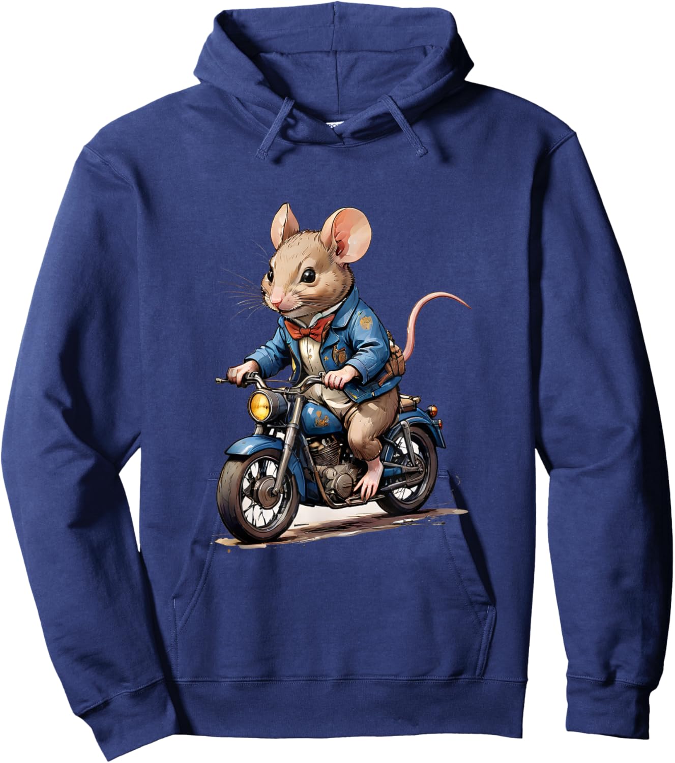 Highway Hero: Mouse on a Motorcycle Hoodie - Hoodie | Navy