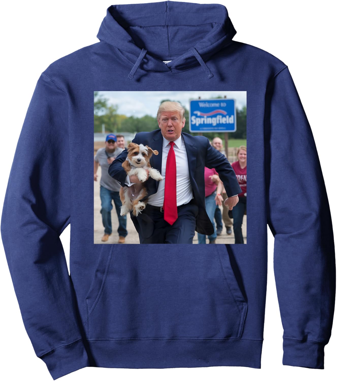 Trump Saving A Dog Funny Political Humor Photo Hoodie - Hoodie | Navy