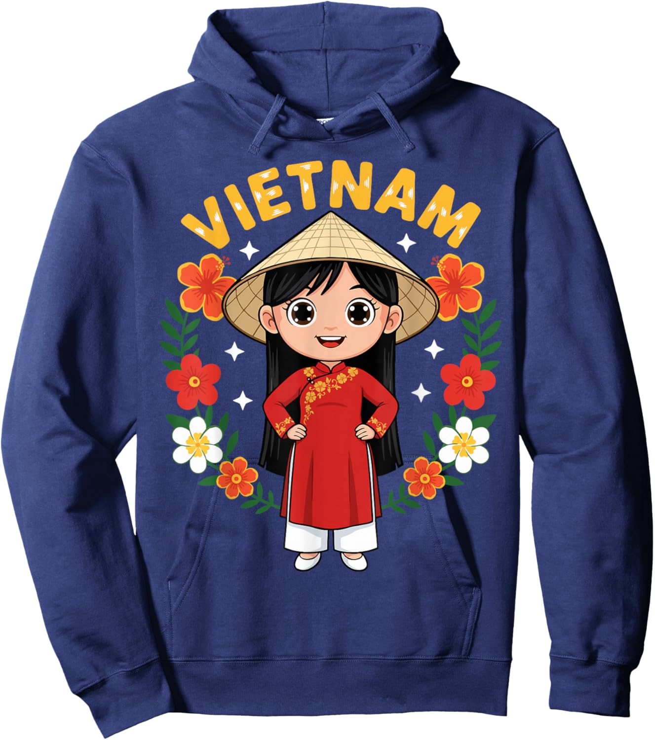 Vietnam Vietnamese Girl Traditional Dress Flowers Hoodie - Hoodie | Navy