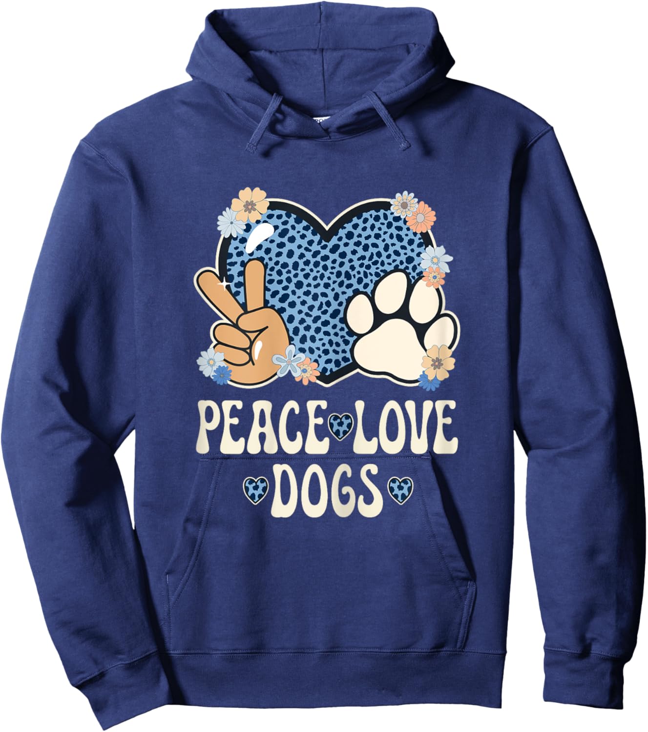 Peace Love Dogs Cheetah Print Women Girl Dog Owner Dog Lover Hoodie - Hoodie | Navy