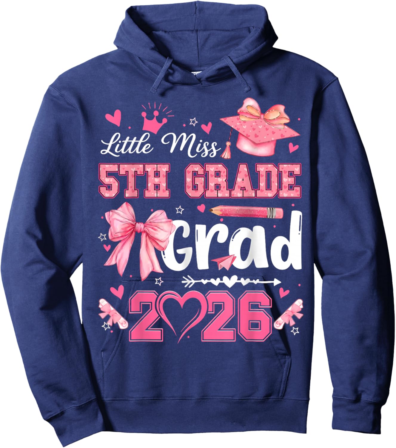 Little Miss 5th Grade Grad 2026 Graduation Coquette Bow Girl Hoodie - Hoodie | Navy