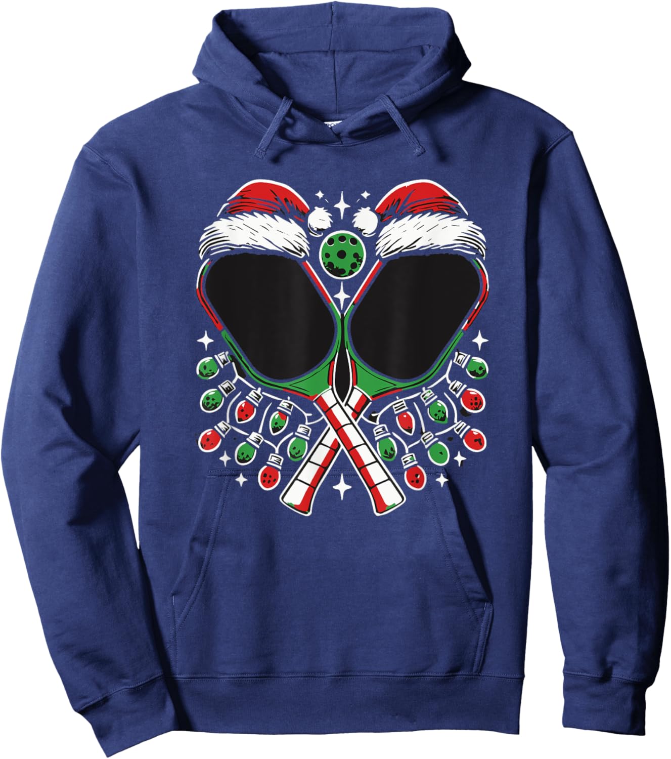 Christmas Pickleball Paddle with Santa Hat Xmas Lights Hoodie - Hoodie | Navy
