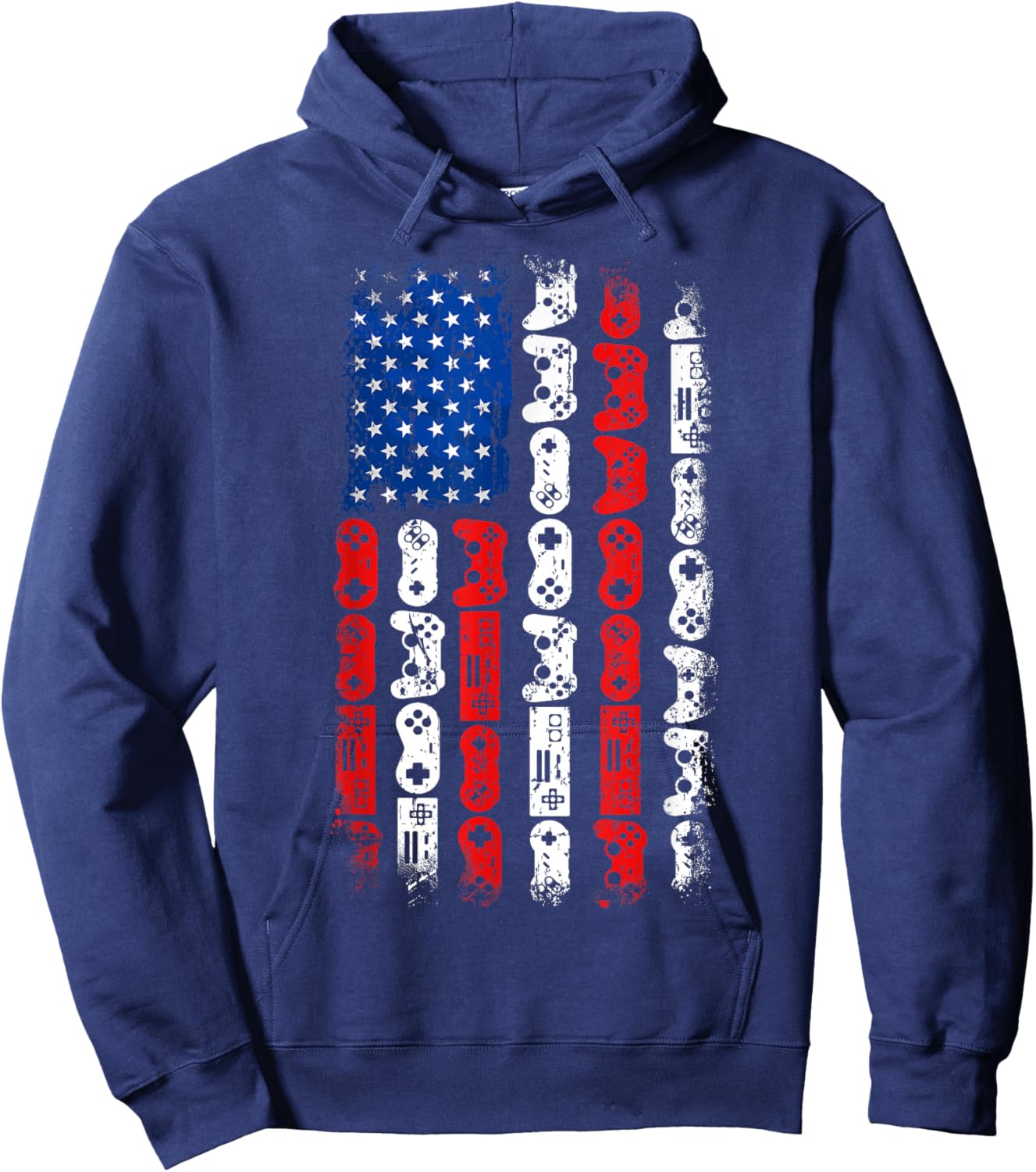 Retro Gaming Controller USA American Flag Gamers 4th Of July Hoodie - Hoodie | Navy